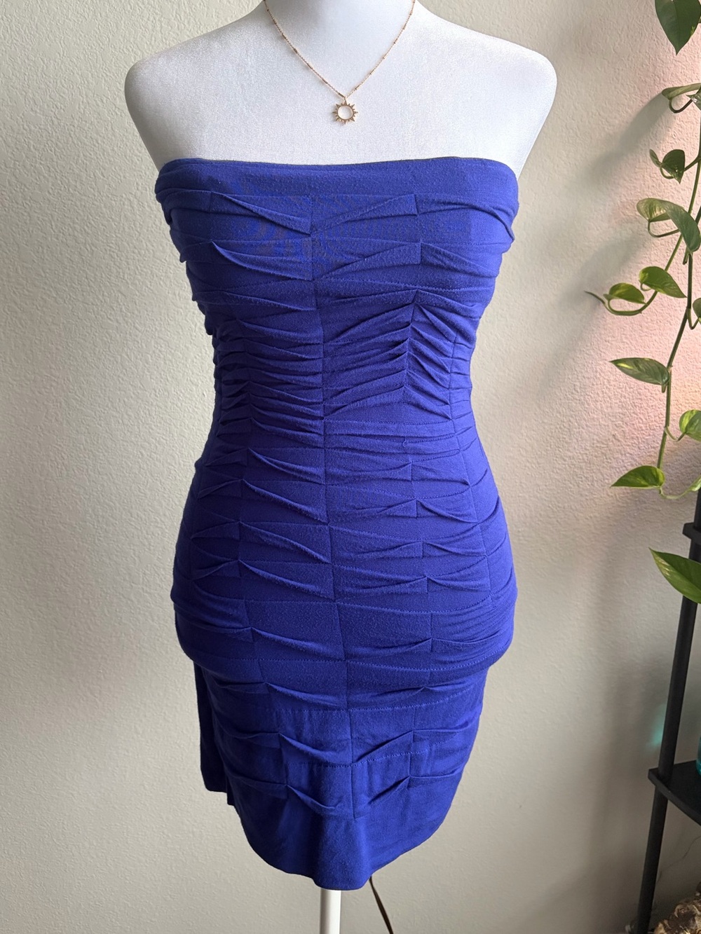 Love Culture Strapless Electric Blue Ruched Bodycon Dress